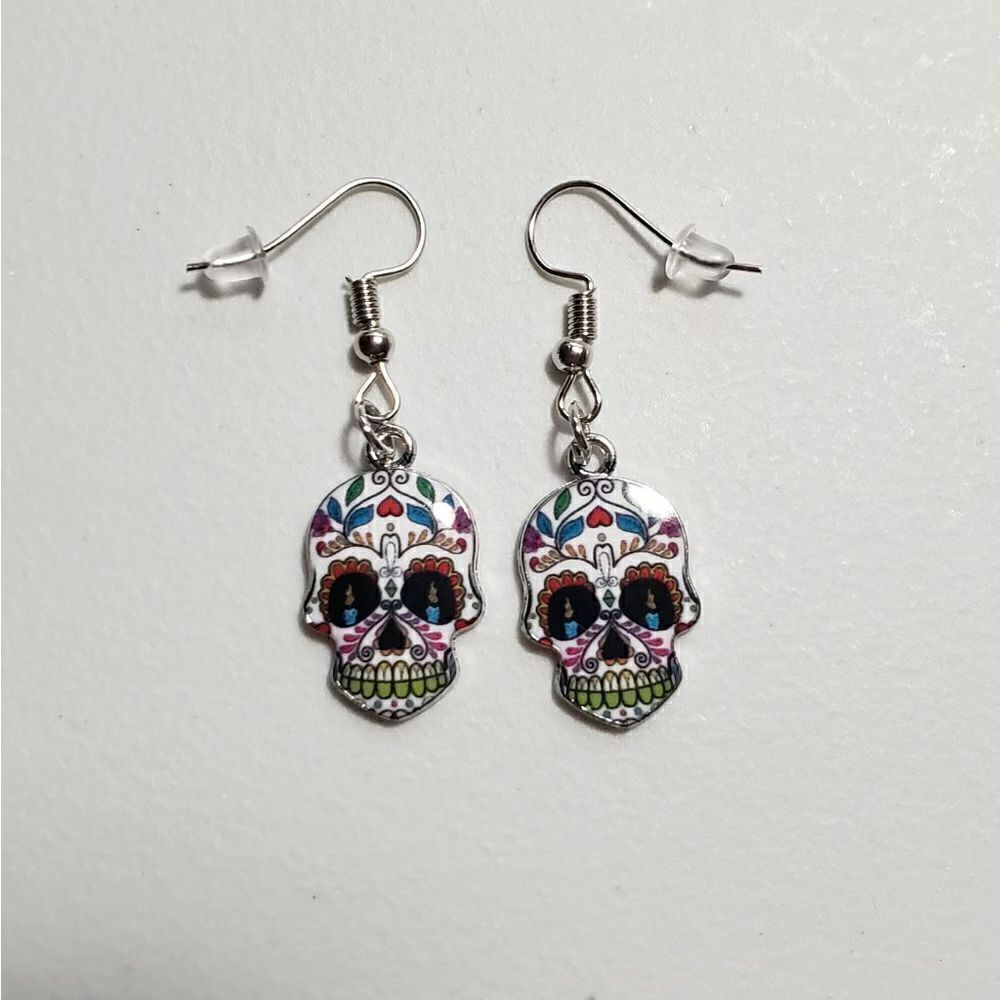 Handmade Halloween Day of the Dead Dia De Muertos candy skull earrings